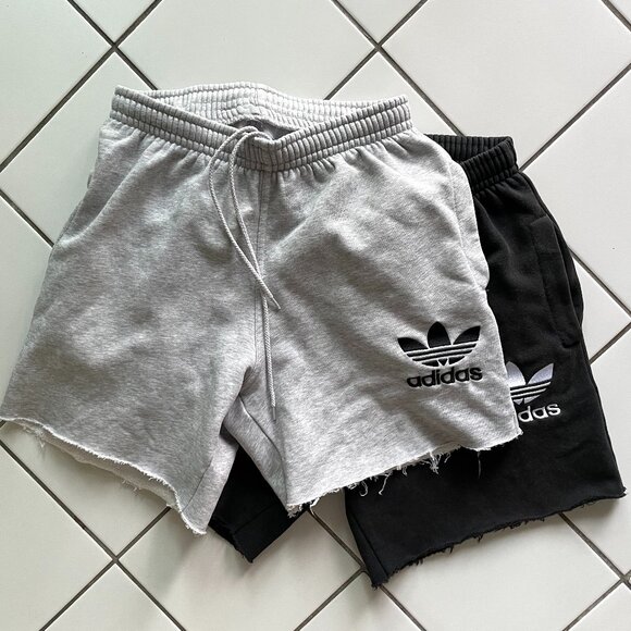2 Adidas raw-hem sweat shorts (black & grey BUNDLE!) - Picture 1 of 13